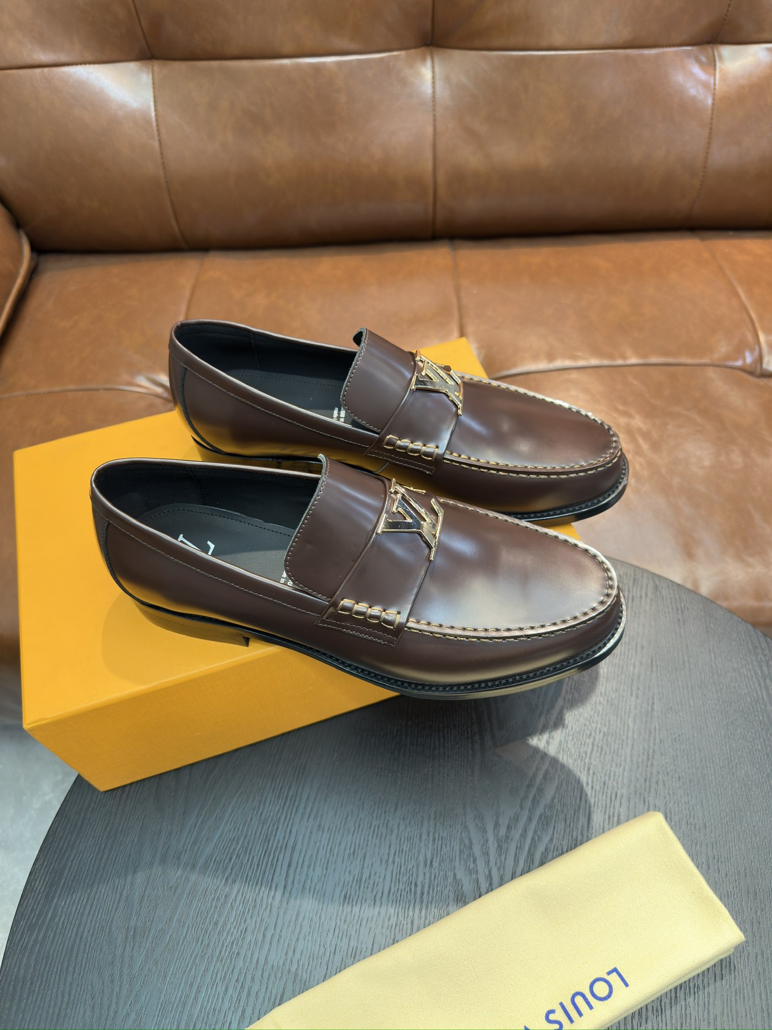 Louis Vuitton Men's Leather Loafers, Brown, Comfortable and Durable Shoe 5 i1743502900 4383 3