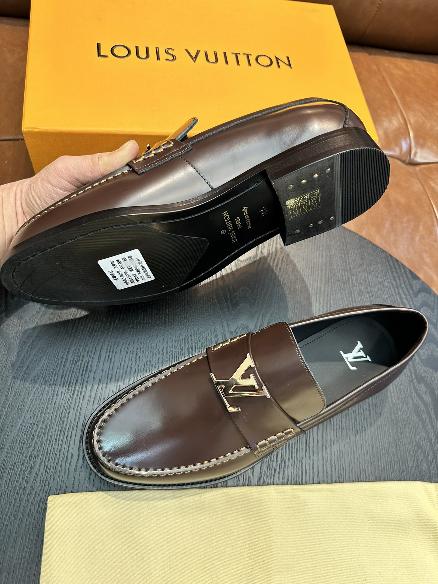 Louis Vuitton Men's Leather Loafers, Brown, Comfortable and Durable Shoe 9 i1743502900 5171 7