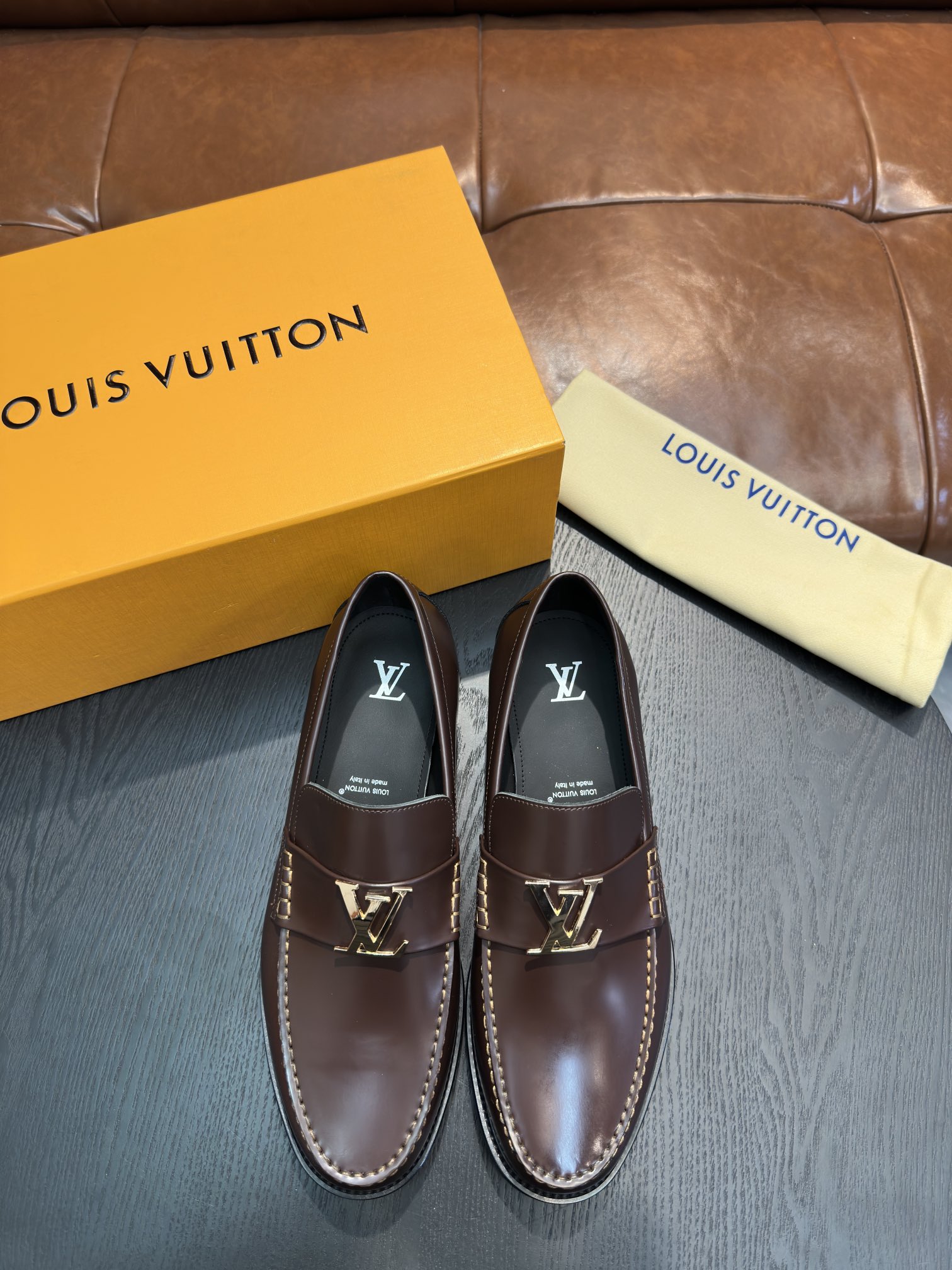 Louis Vuitton Men's Leather Loafers, Brown, Comfortable and Durable Shoe 2 i1743502900 5646 0