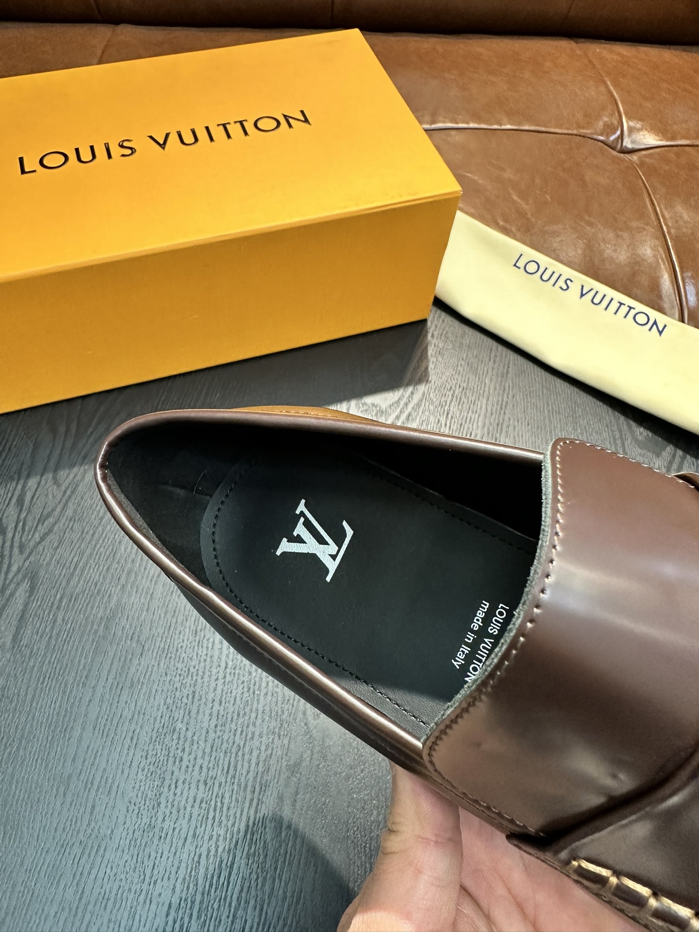 Louis Vuitton Men's Leather Loafers, Brown, Comfortable and Durable Shoe 8 i1743502900 6838 6