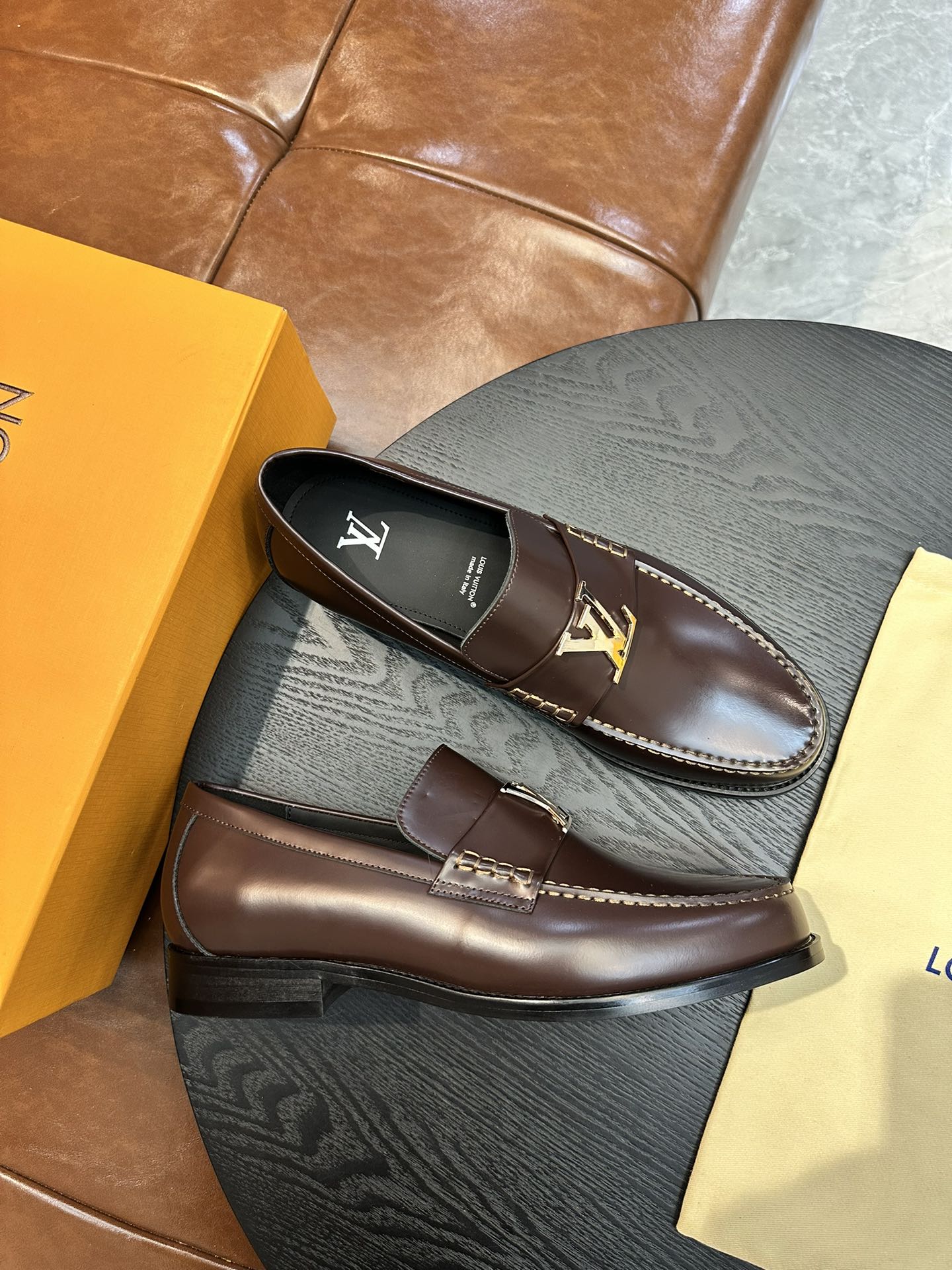 Louis Vuitton Men's Leather Loafers, Brown, Comfortable and Durable Shoe 6 i1743502900 7574 4