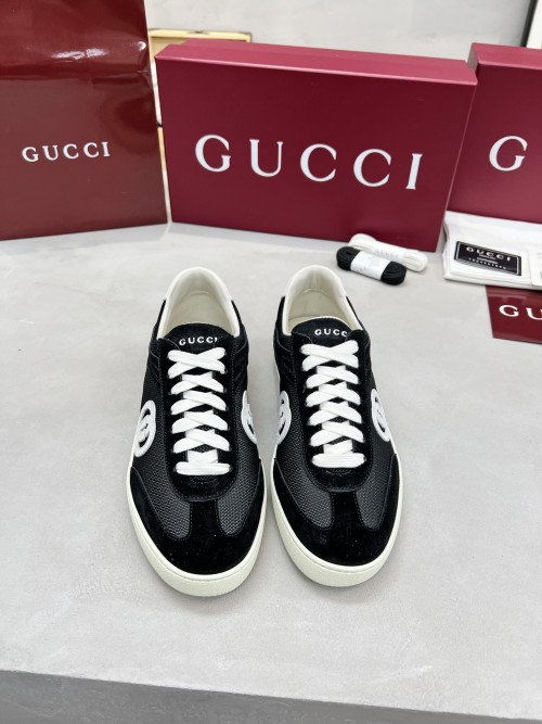 Gucci Men's and Women's Black Leather and Suede Lace-Up Fashion Sneakers 1 Gucci Men's and Women's Black Leather and Suede Lace-Up Fashion Sneakers