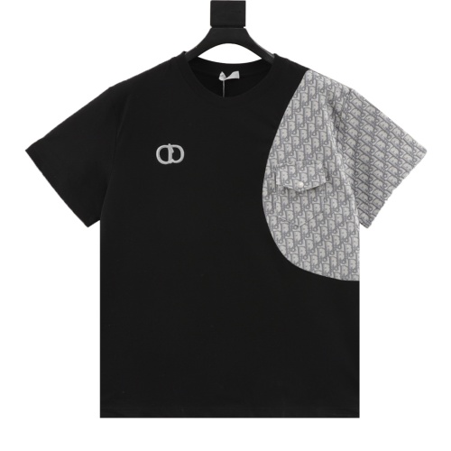 DIOR Men's Black T-Shirt with Oblique Panel, Embroidered Logo, Casual Style 1 DIOR Men's Black T-Shirt with Oblique Panel, Embroidered Logo, Casual Style