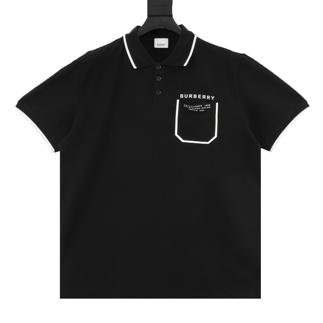 La camisa POLO de manga corta con estampado de letras y bolsillo en el pecho de BURBERRY / Burberry está hecha de tela …