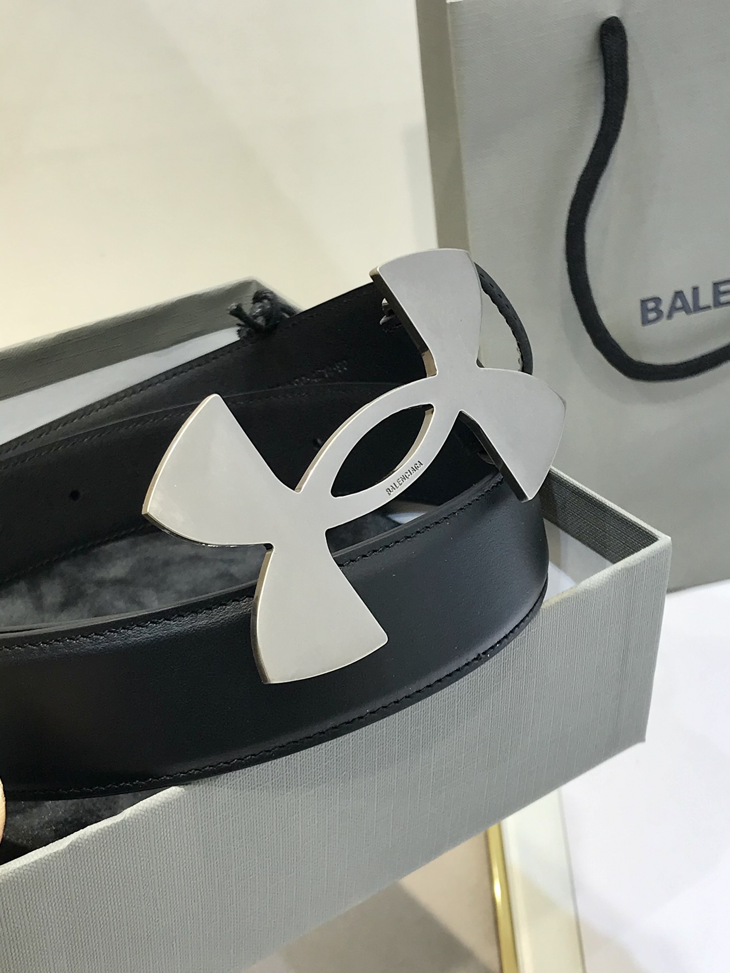 Balenciaga Riem Zwart Leer met Antiek Zilveren Gesp - 3.5cm Breed
