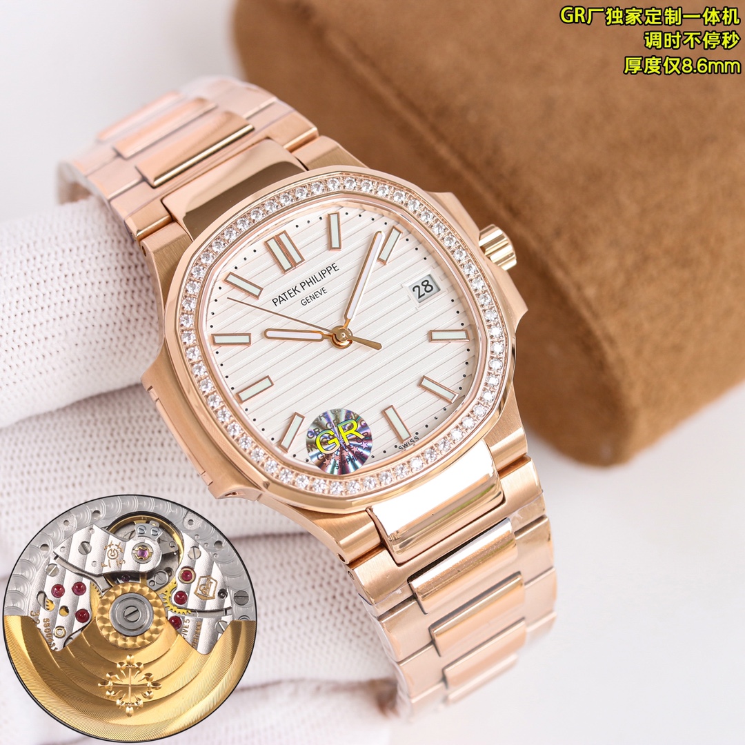 NO:149174,The 2025 GR new women's watch v2 version highly recommends P female Nautilus. Welcome to compare details 1. P paired with the exclusive customized version of 9015 machine-modified Cal.324sc integrated automatic movement, adjusting continuously, adjusting continuously, adjusting continuously, adjusting continuously, adjusting continuously, adjusting continuously, special kinetic energy storage for 45 hours, vibration frequency is 28,800 per hour. 2316L custom-grade ergonomic strap!  3 watch size 35.2MM, thickness 8.6mm, 4 set with 56 Swarovski crystal diamonds in the same number as genuine diamonds. 5 watch mirror double-sided anti-glare sapphire crystal glass. 6 literal color is the same as genuine. 