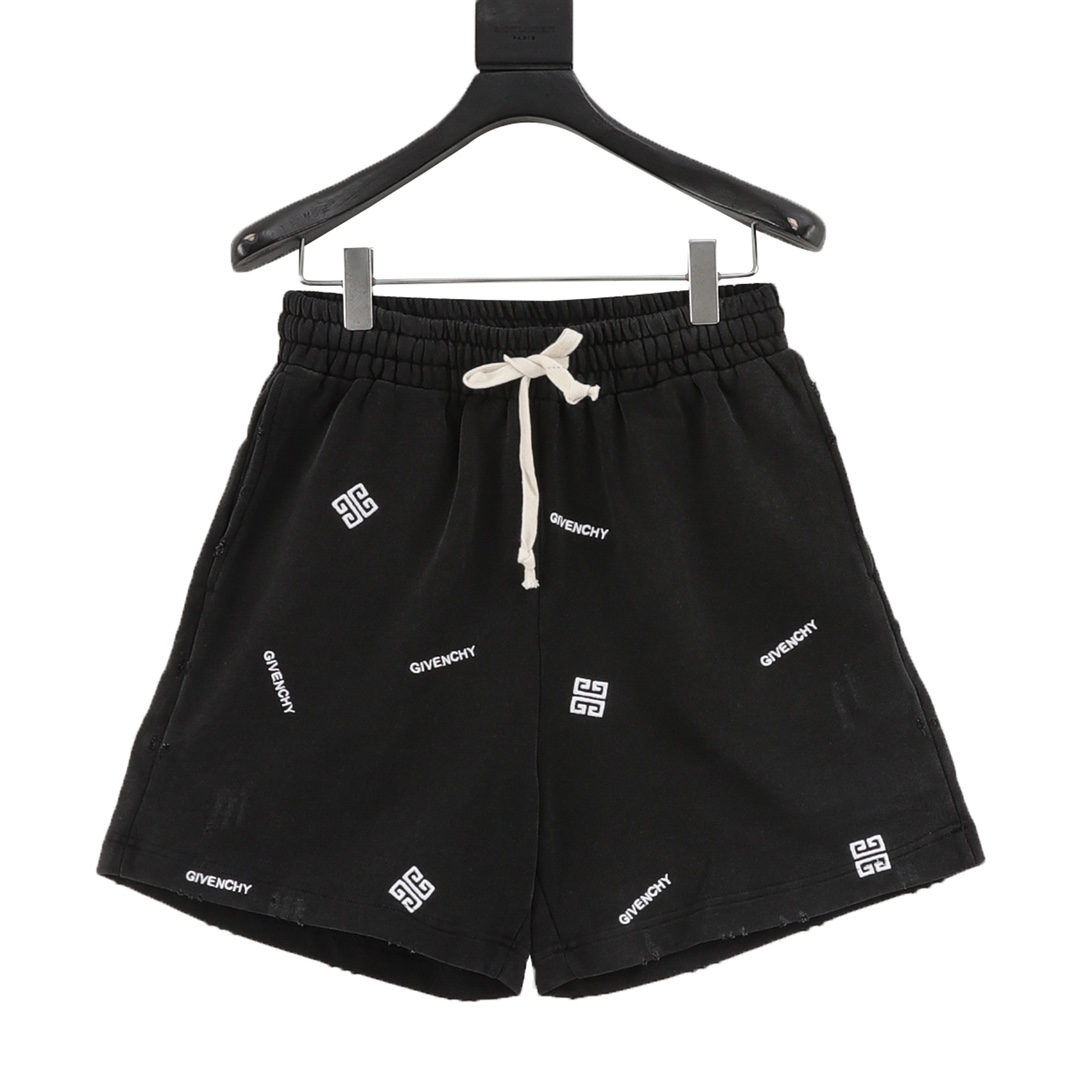 Pantalones cortos de destrucción bordados lavados GVC/Givenchy. El tejido está fabricado con 330 gramos de algodón, de …
