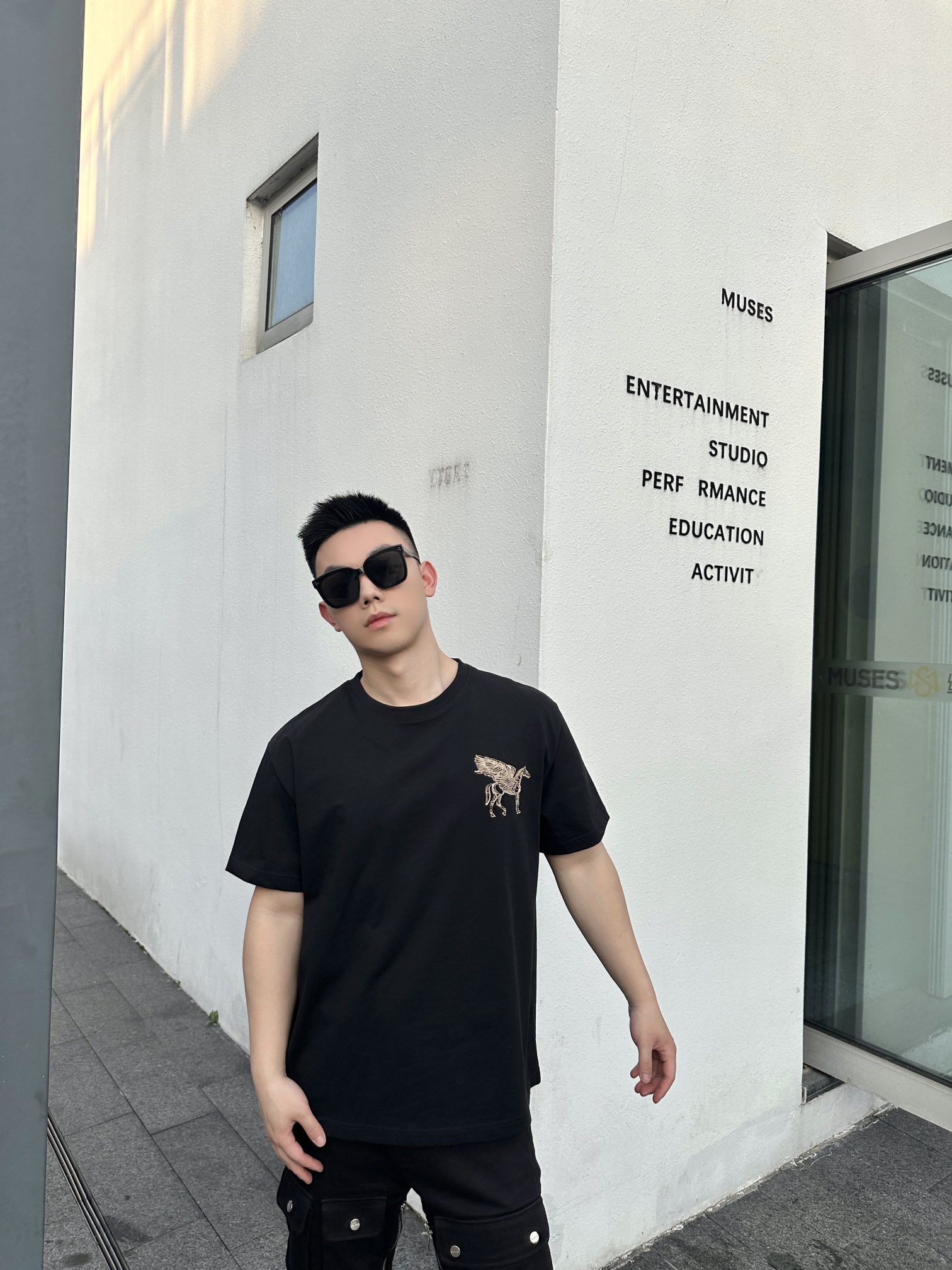 HERMES/爱马仕 飞马刺绣圆领短袖 上身效果#