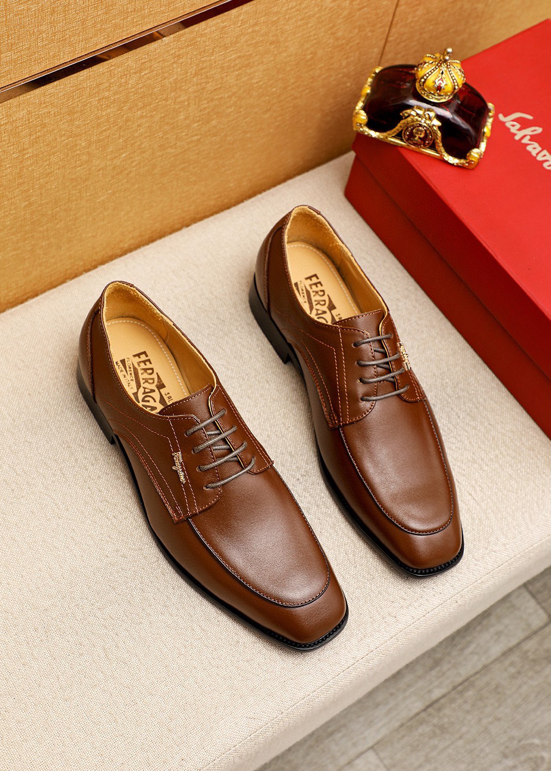 Salvatore Ferragamo Men's Brown Leather Lace-Up Dress Shoes, Sizes 38-44 2 i1743993665 1418 0