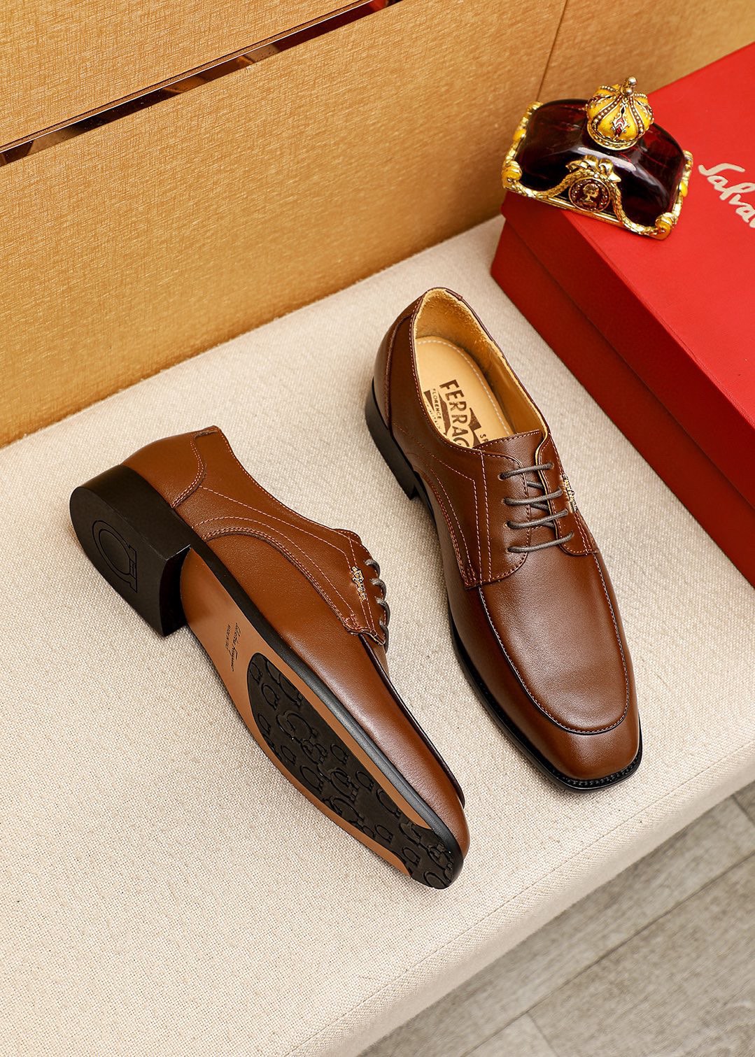Salvatore Ferragamo Men's Brown Leather Lace-Up Dress Shoes, Sizes 38-44 3 i1743993665 1588 1