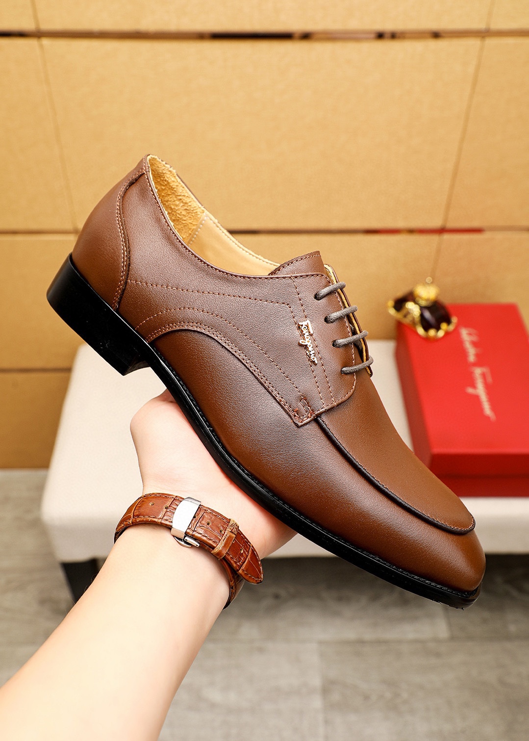 Salvatore Ferragamo Men's Brown Leather Lace-Up Dress Shoes, Sizes 38-44 5 i1743993665 6243 3