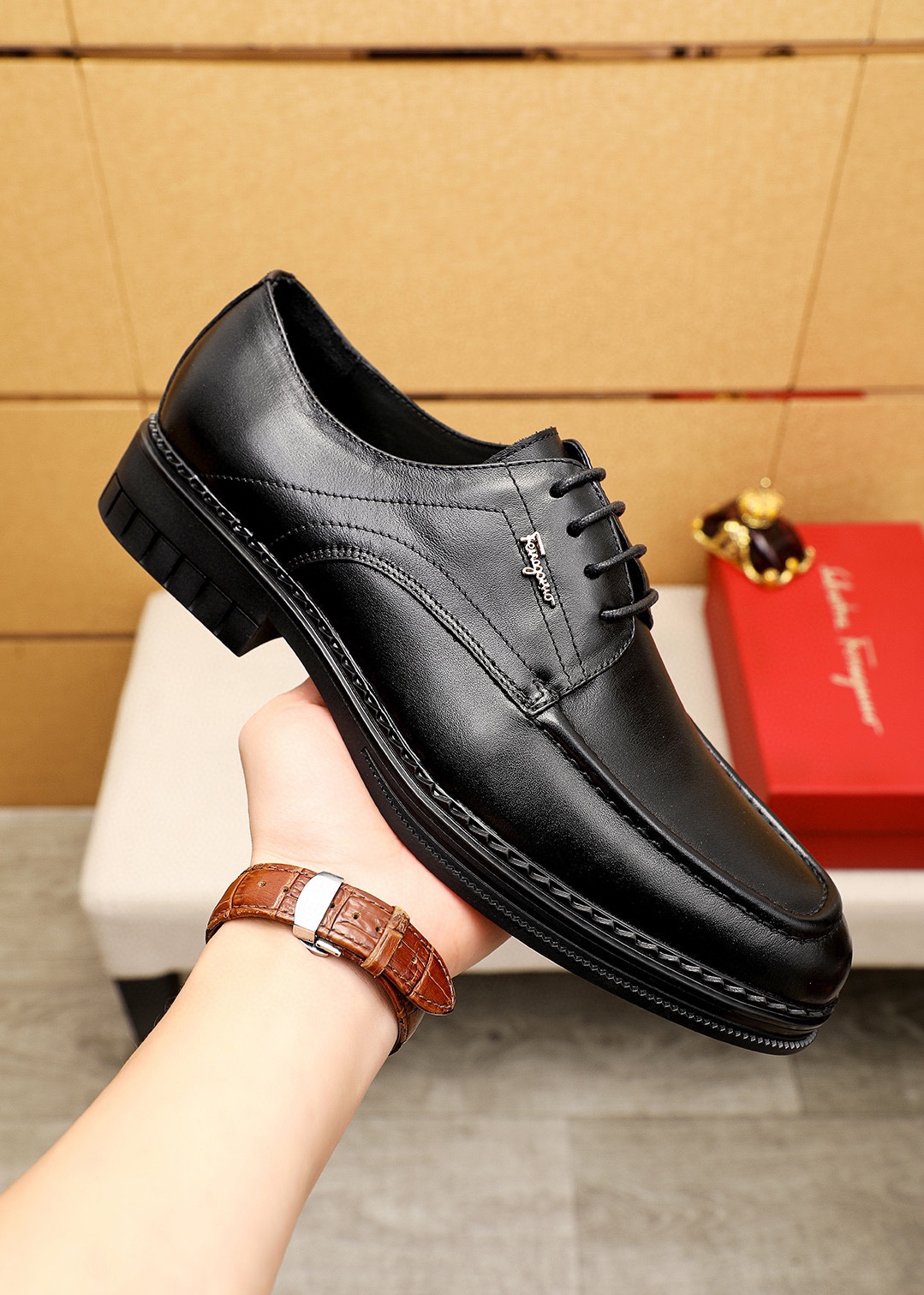 Salvatore Ferragamo Men's Black Leather Lace-up Dress Shoes (Sizes 38-44) 5 i1743993744 8694 3