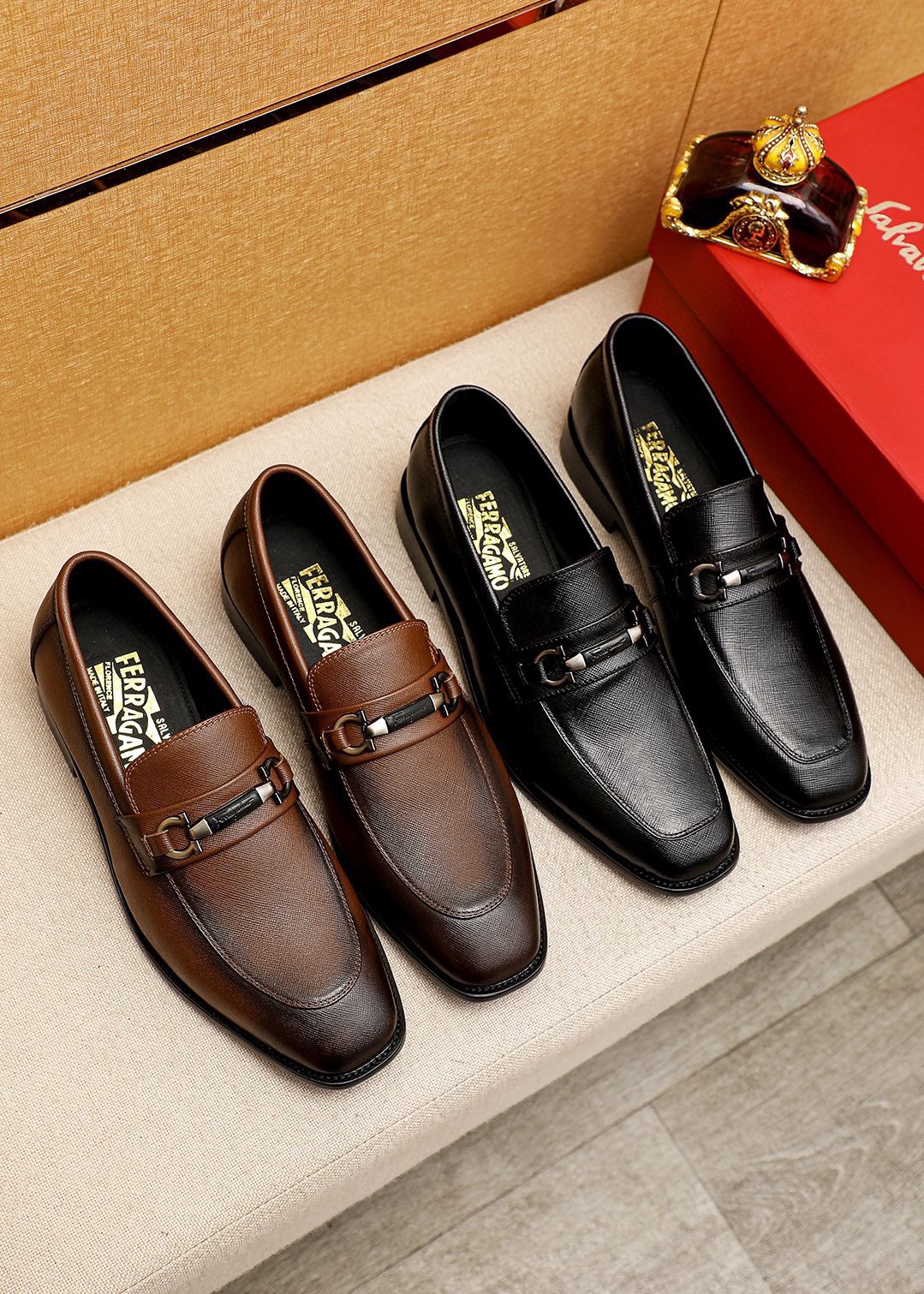 Salvatore Ferragamo Men's Brown Leather Loafers with Classic Hardware Buckle 6 i1743993853 3542 4