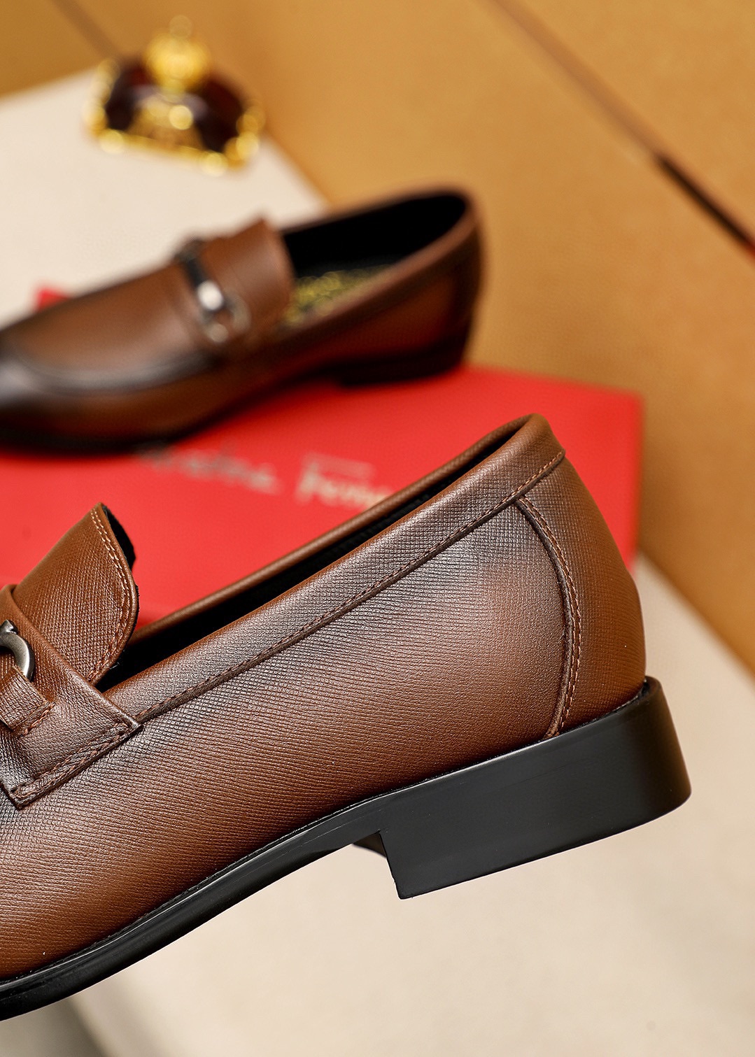 Salvatore Ferragamo Men's Brown Leather Loafers with Classic Hardware Buckle 9 i1743993853 3911 7