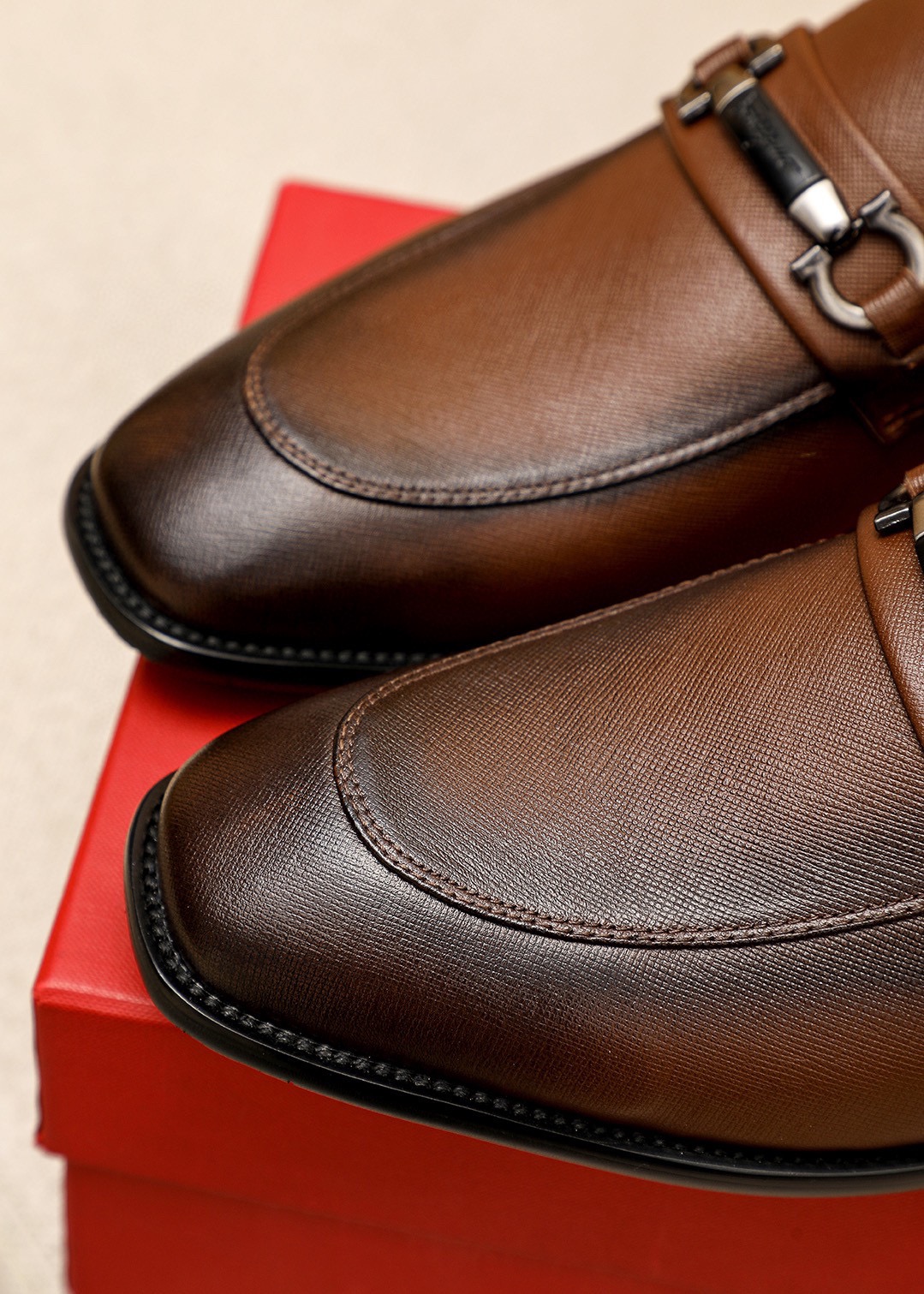 Salvatore Ferragamo Men's Brown Leather Loafers with Classic Hardware Buckle 8 i1743993853 4306 6