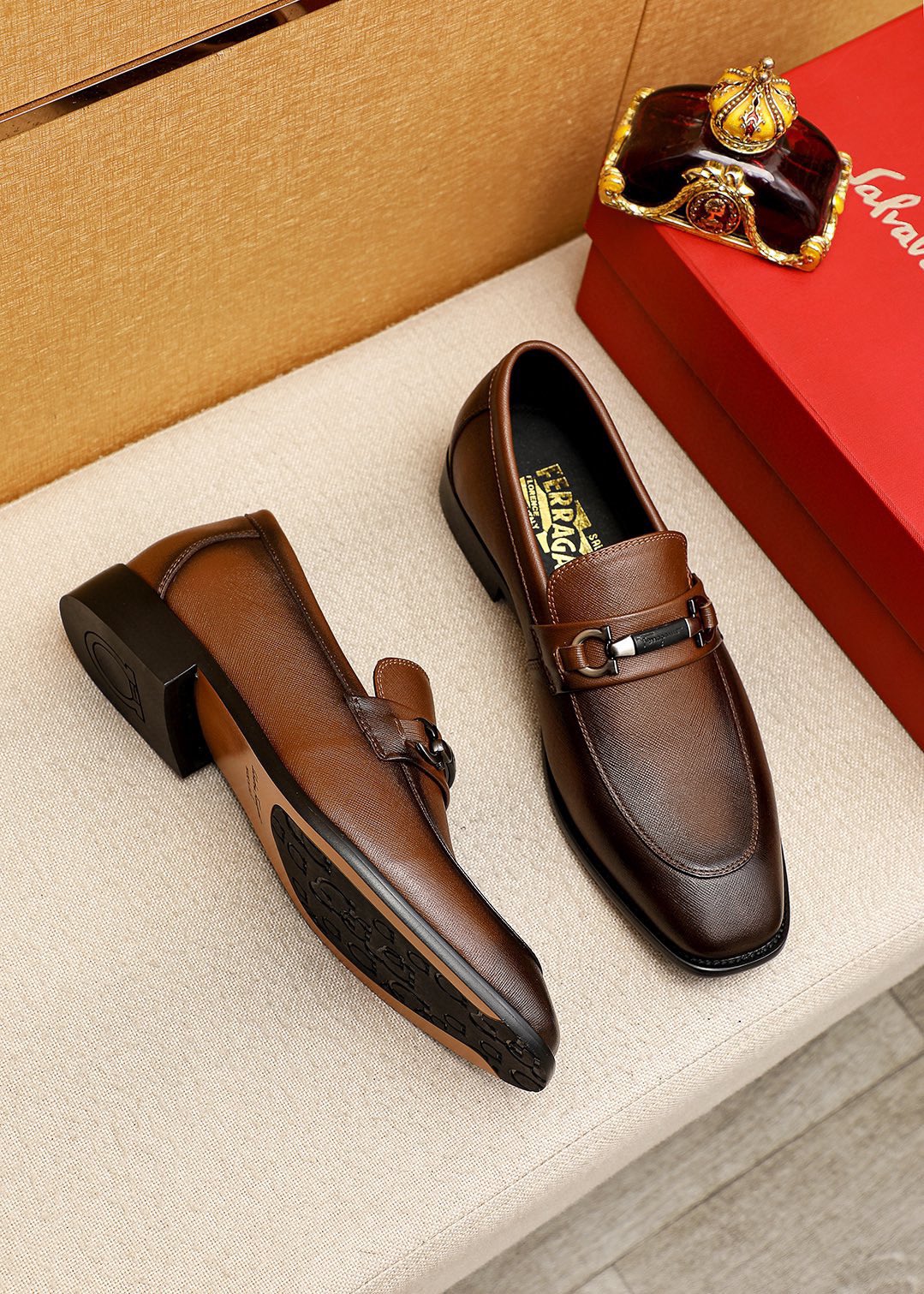 Salvatore Ferragamo Men's Brown Leather Loafers with Classic Hardware Buckle 3 i1743993853 6763 1
