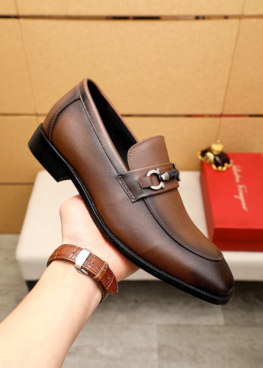 Salvatore Ferragamo Men's Brown Leather Loafers with Classic Hardware Buckle 5 i1743993853 7368 3