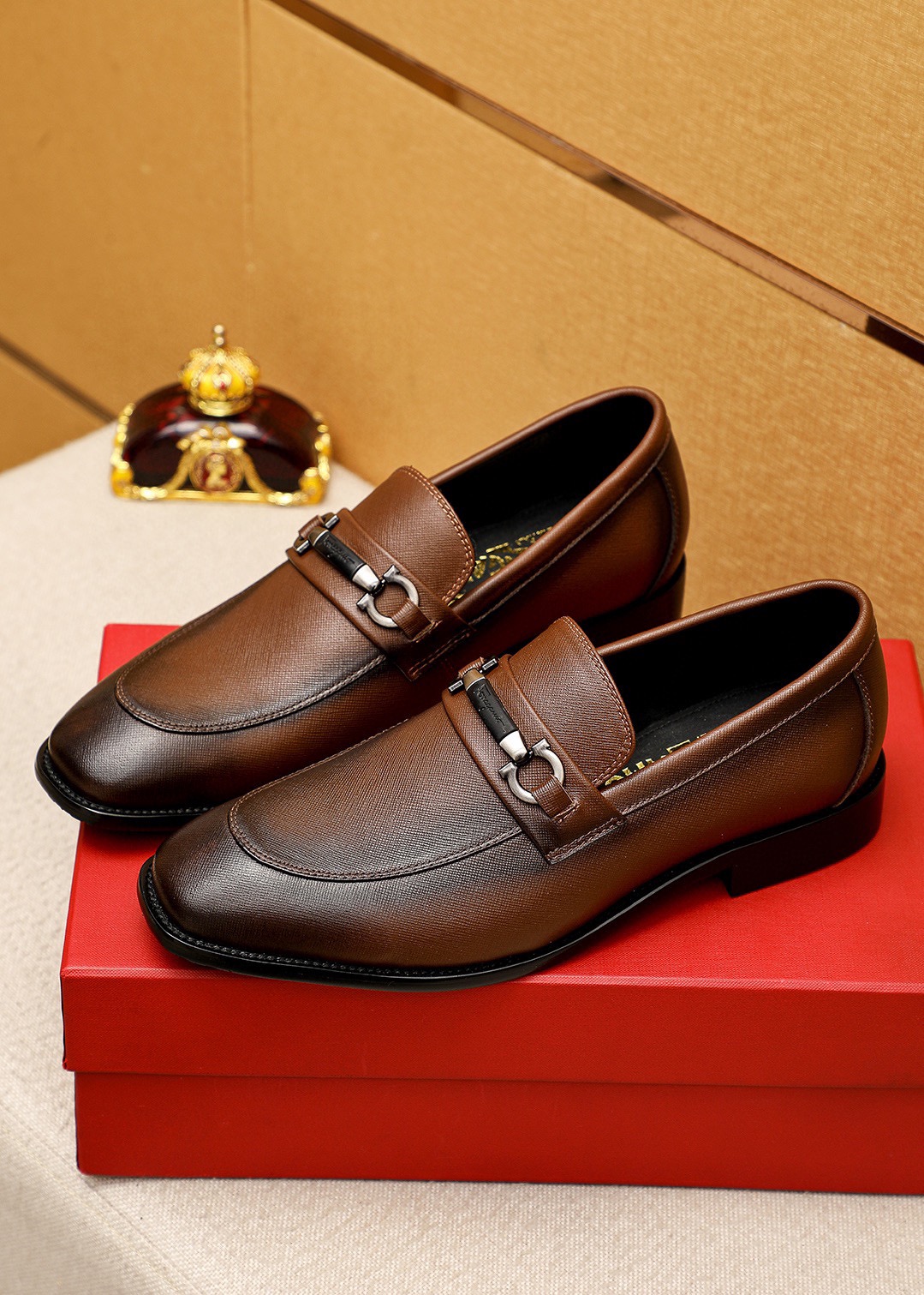 Salvatore Ferragamo Men's Brown Leather Loafers with Classic Hardware Buckle 4 i1743993853 9350 2