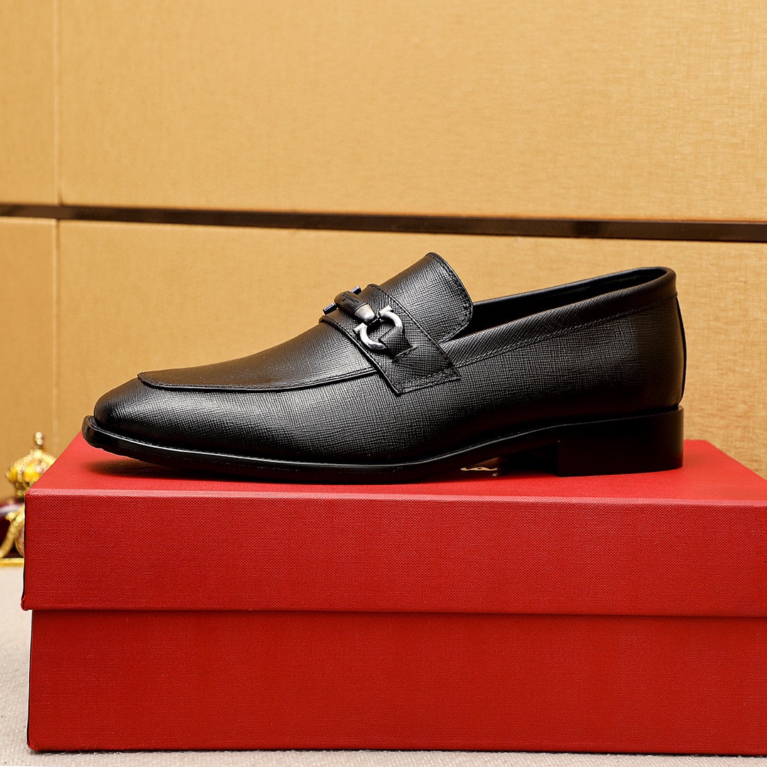 Salvatore Ferragamo Men's Black Leather Loafers with Metal Buckle(Size 38-44) 6 i1743993917 4201 4