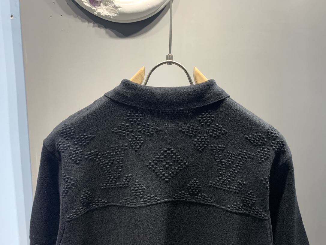 Louis Vuitton Men's Monogram Jacquard Knit Button-Down Shirt, Black 7 i1744005153 6750 5