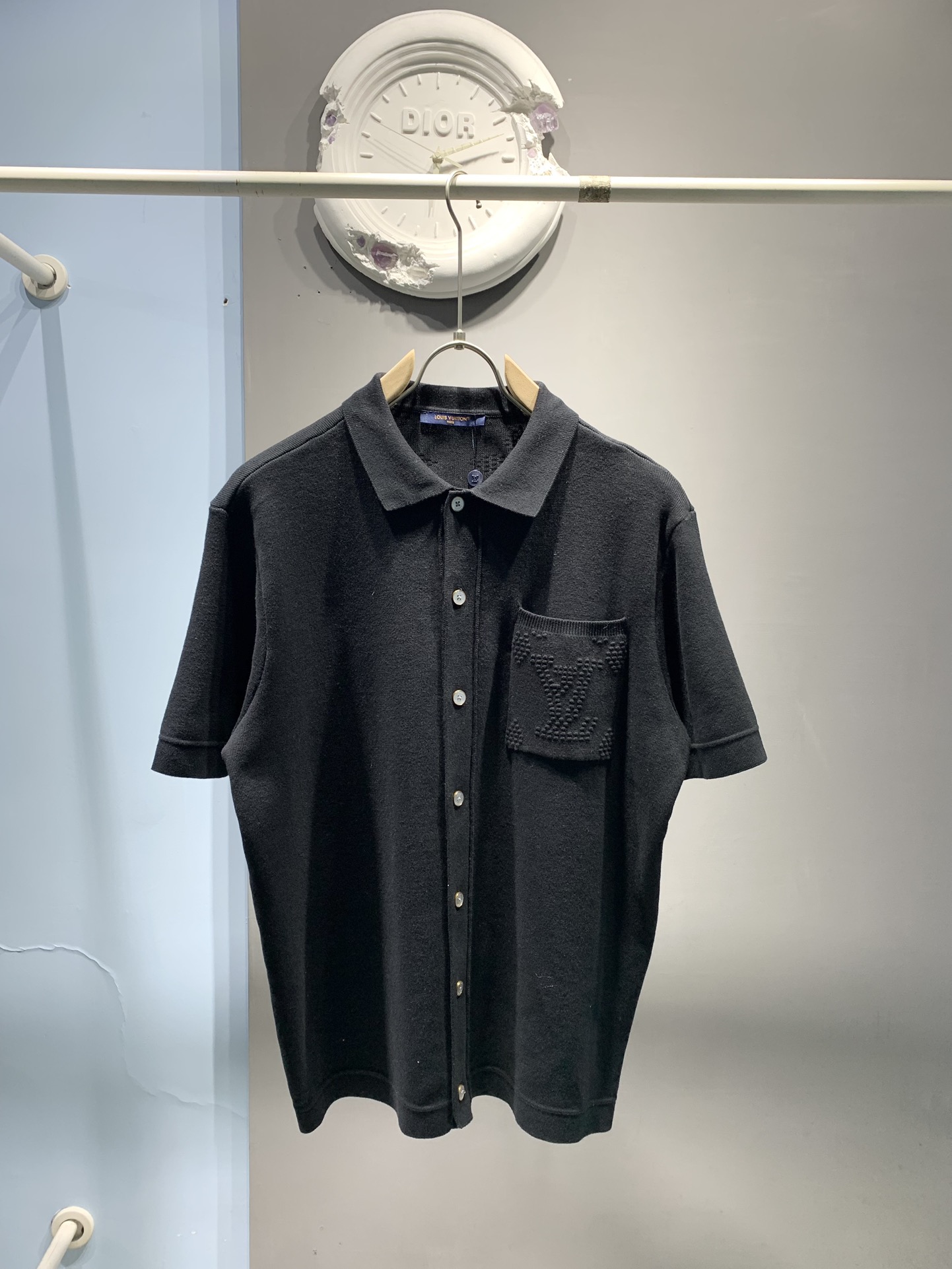 Louis Vuitton Men's Monogram Jacquard Knit Button-Down Shirt, Black 2 i1744005153 9688 0