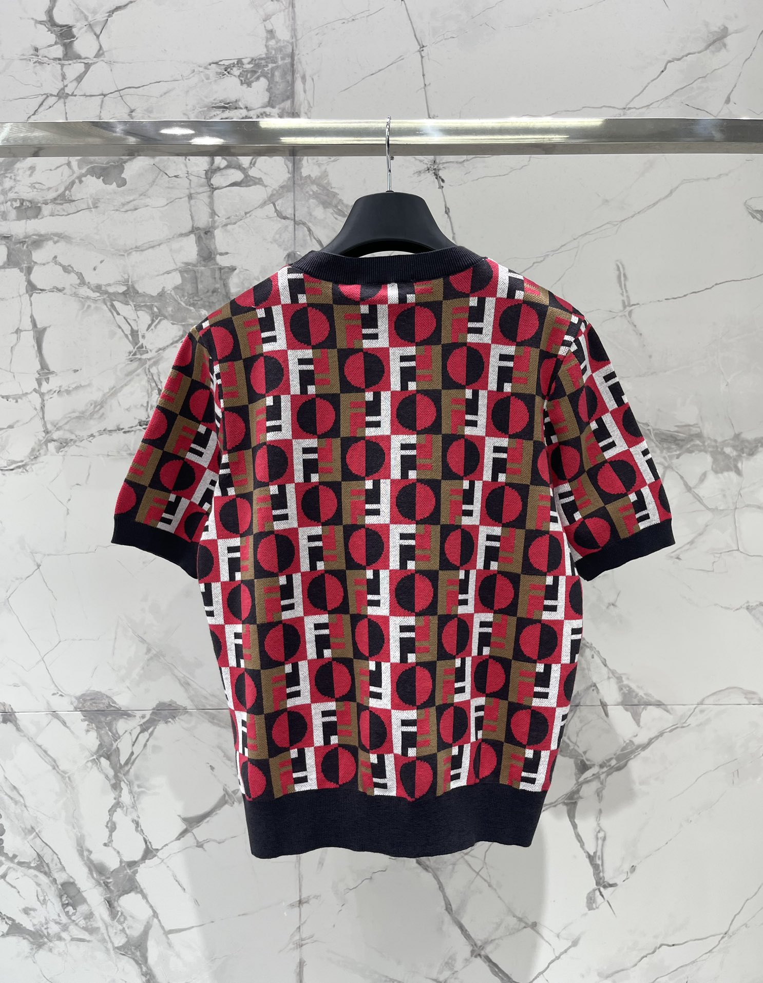 FENDI Striped Colorblock Crewneck Knitted Short Sleeve Top - Classic Design 10 i1744017757 7575 8