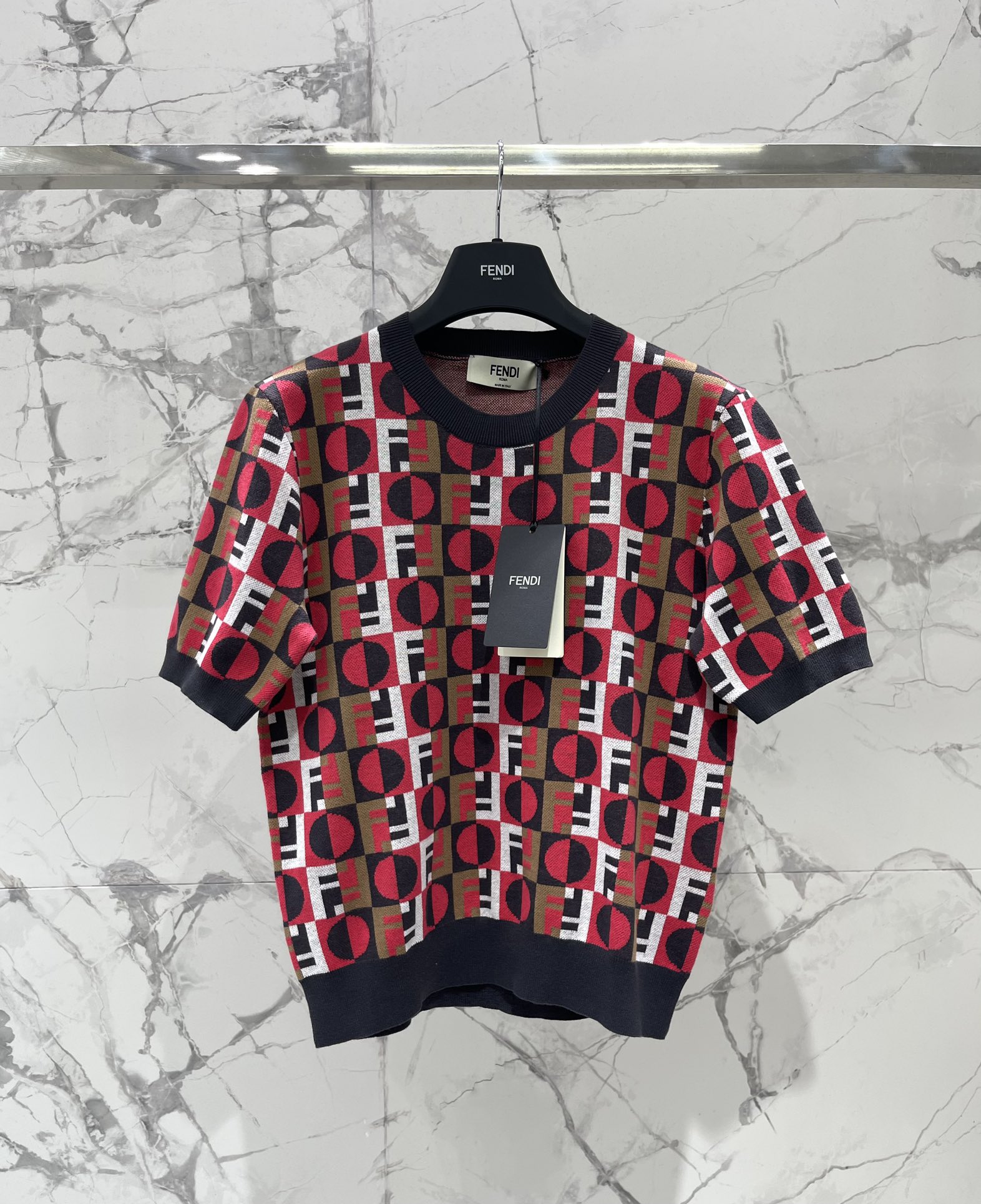FENDI Striped Colorblock Crewneck Knitted Short Sleeve Top - Classic Design 2 i1744017757 9079 0