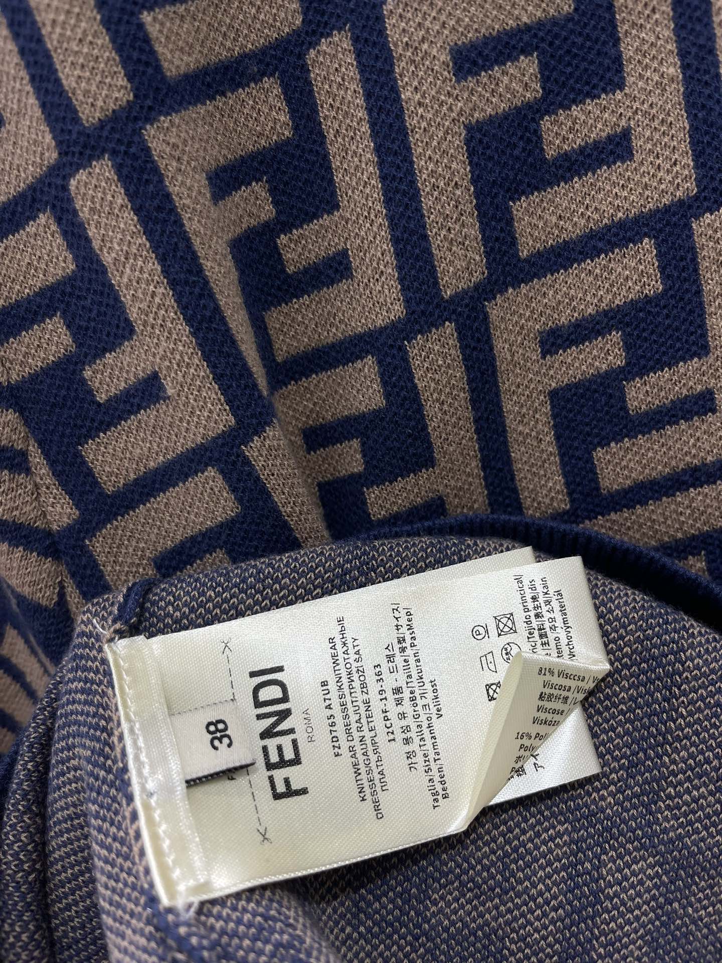 Fendi Women's Blue and Beige FF Motif Knit Short Sleeve Top 9 i1744021150 6646 8
