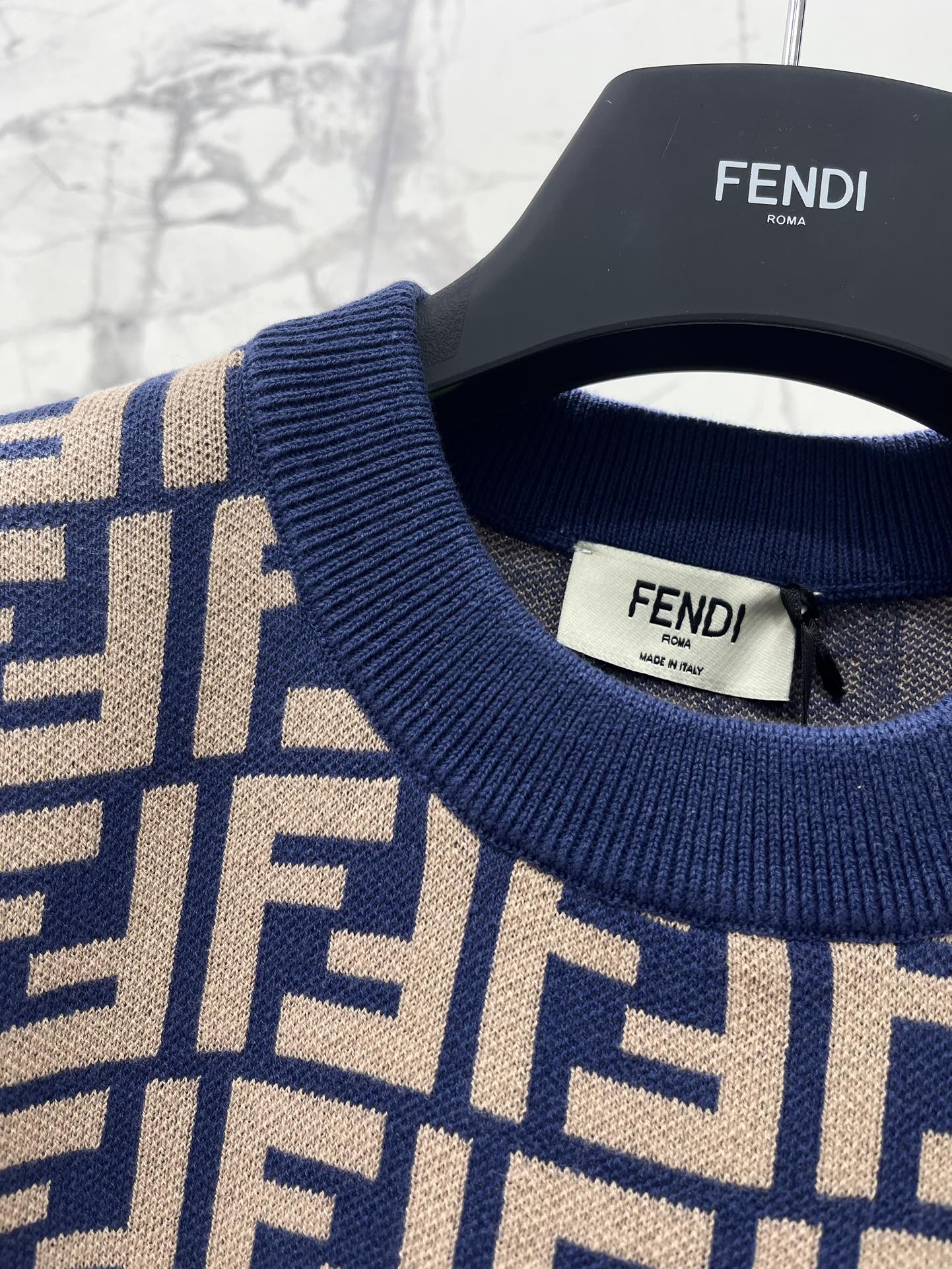 Fendi Women's Blue and Beige FF Motif Knit Short Sleeve Top 5 i1744021150 8807 4