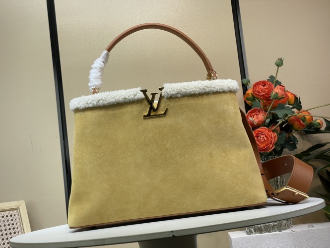 Louis Vuitton Capucines Souple Large Bag - Brown Suede & Shearling Trim 1 Louis Vuitton Capucines Souple Large Bag - Brown Suede & Shearling Trim