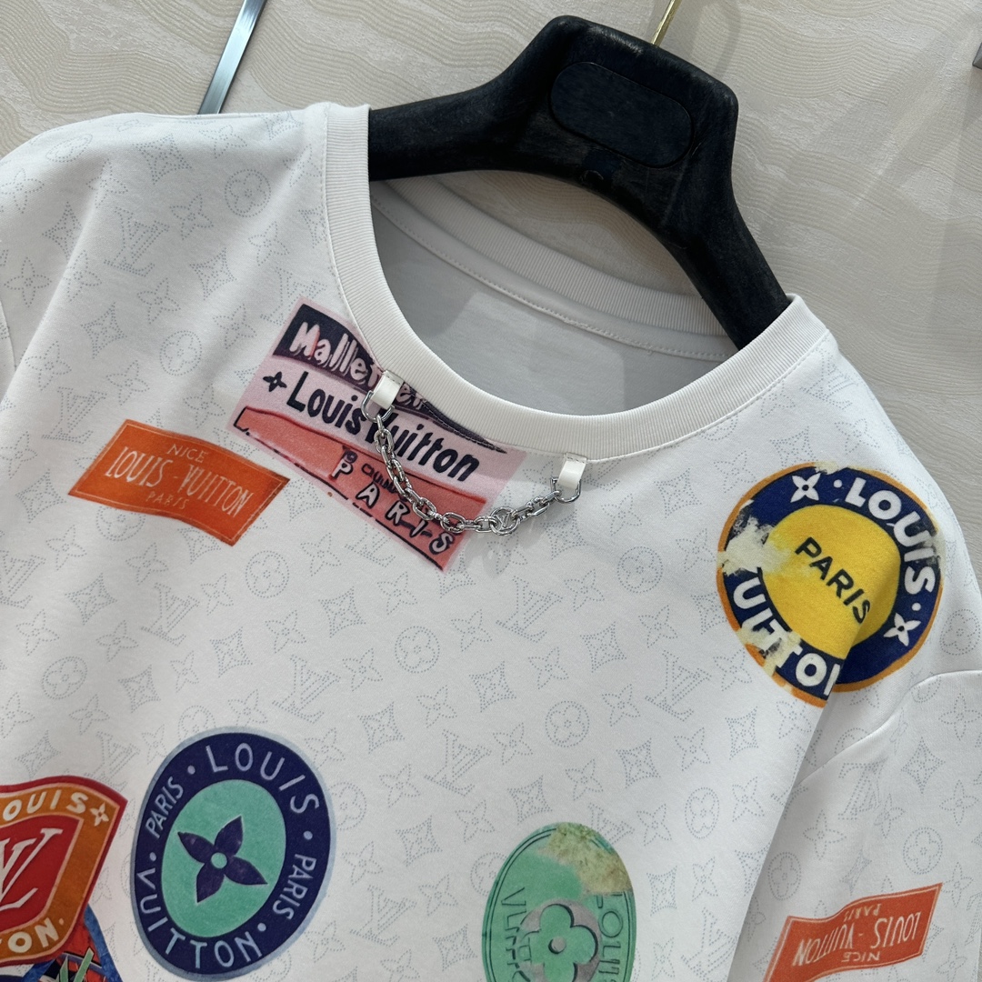 独家首发❤️原单品质💕lou神仙颜值的彩虹假日🌈系列经典MONOGRAM暗纹logo定位海报徽章印花短袖
