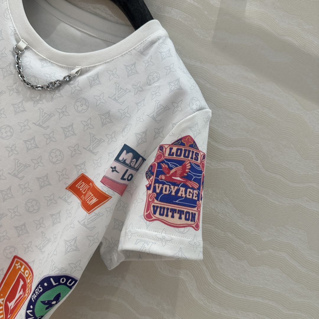 独家首发❤️原单品质💕lou神仙颜值的彩虹假日🌈系列经典MONOGRAM暗纹logo定位海报徽章印花短袖
