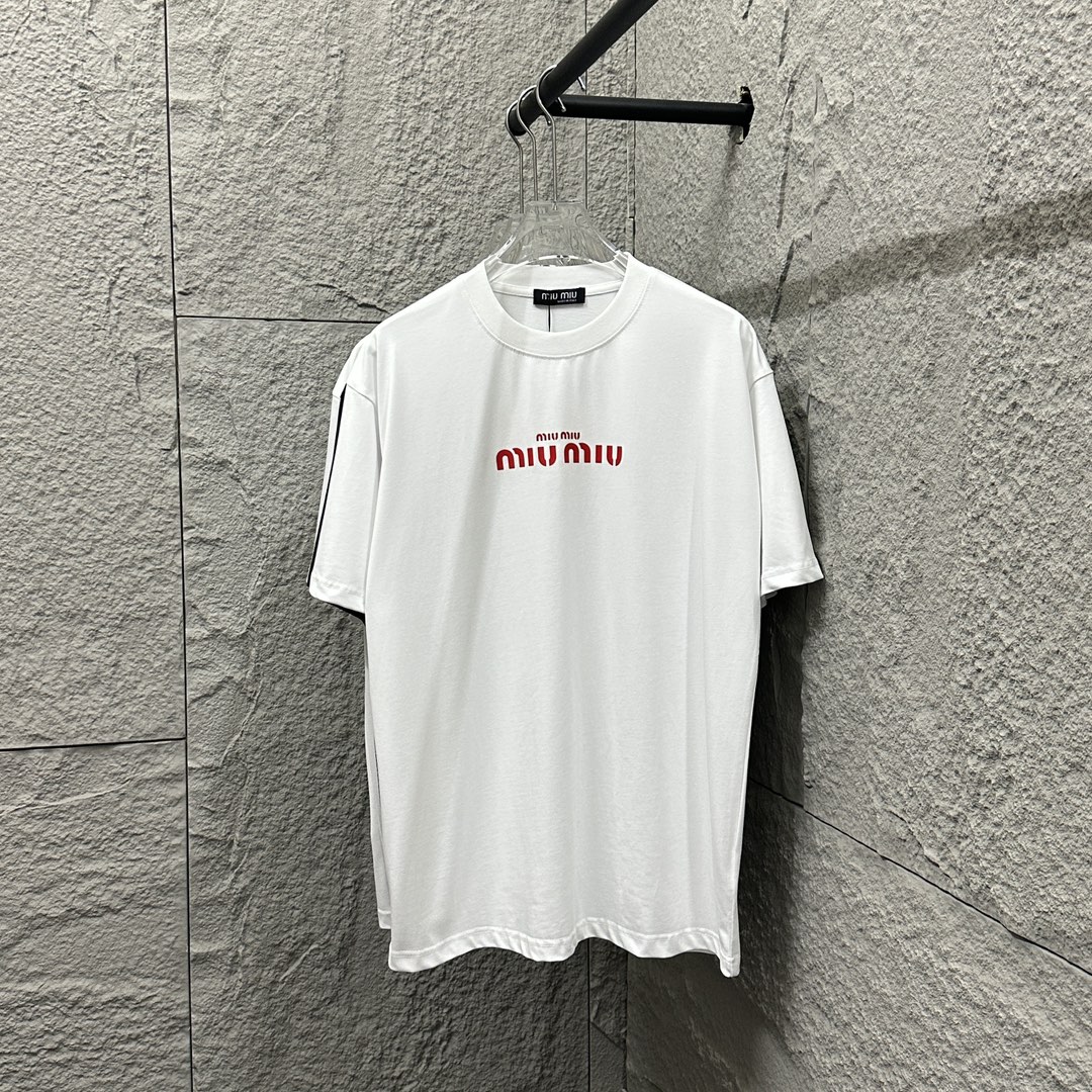 Miu Miu*2025 spring/summer new short sleeve T-shirt, chest letter miu three-dimensional silicone craft, logo, custom do…