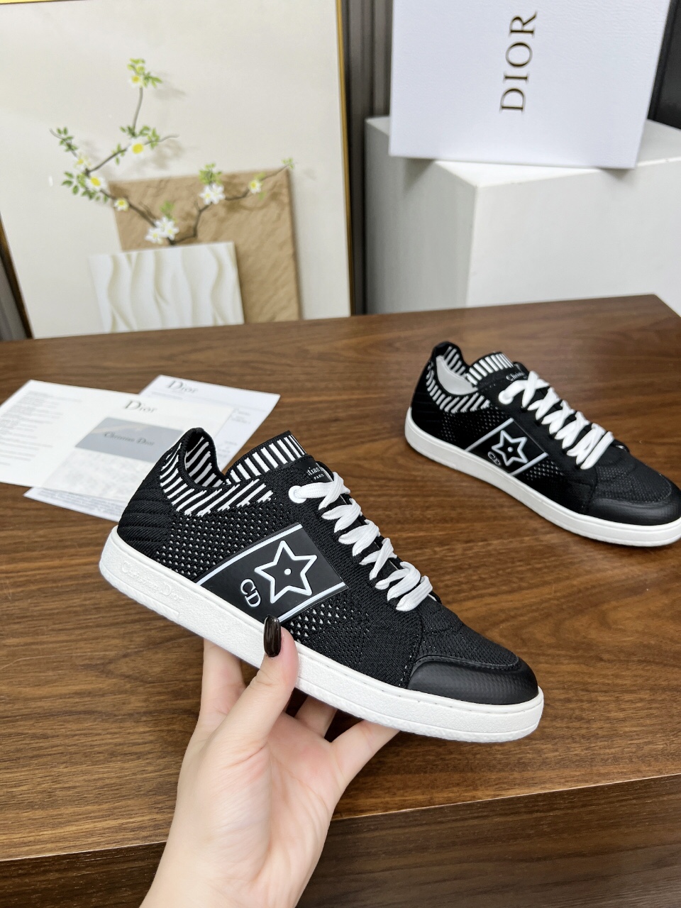 Dior Star Baskets en maille noire avec logo CD et étoile, confortables et légères