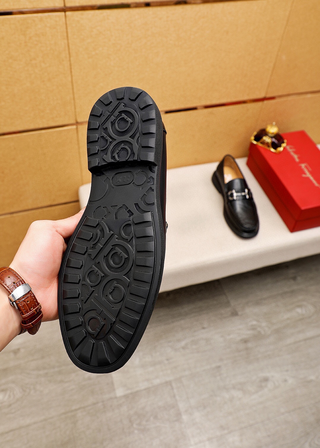 Salvatore Ferragamo Men's Black Leather Loafers with Classic Hardware 9 i1744083898 7377 7