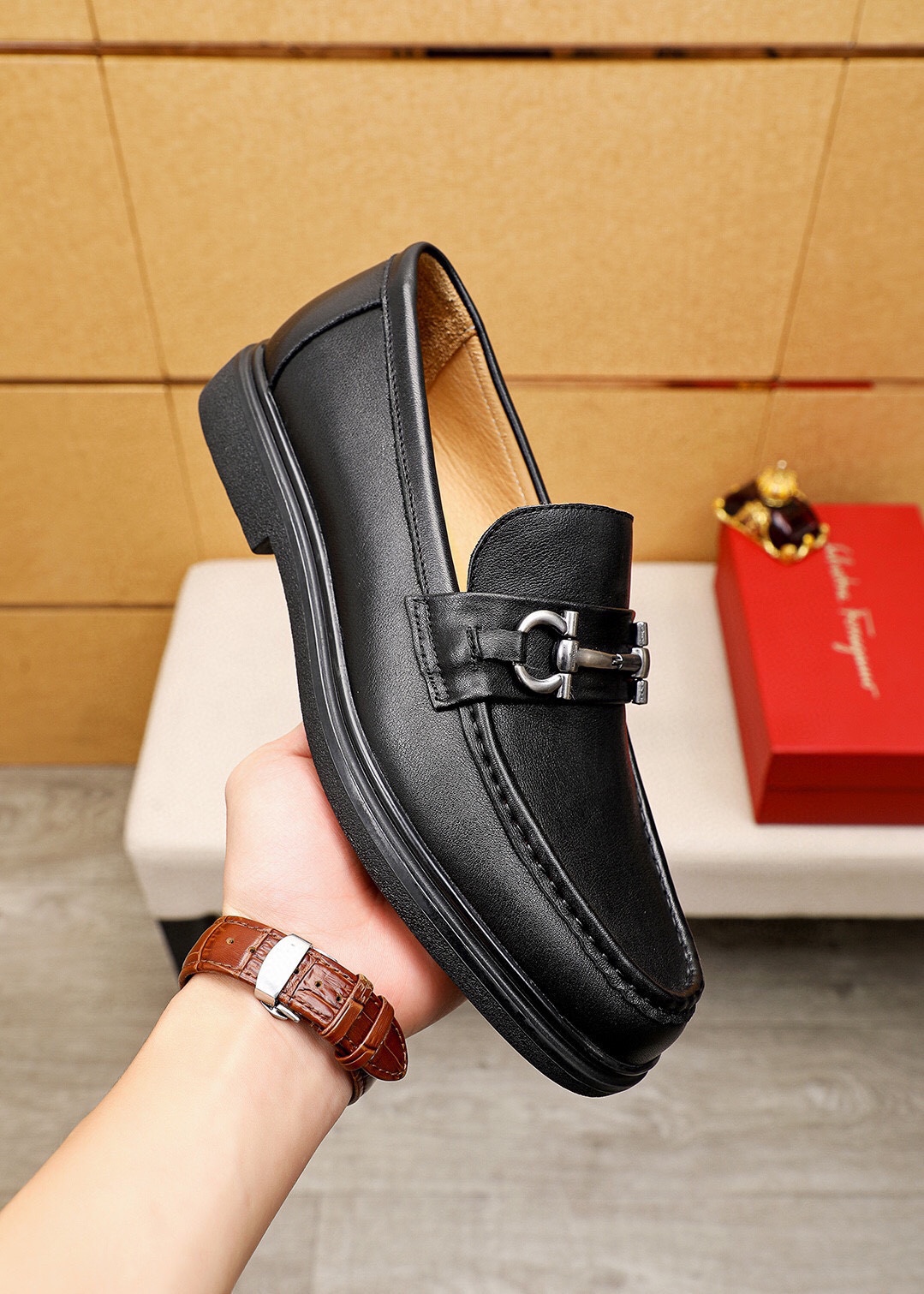 Salvatore Ferragamo Men's Black Leather Loafers with Classic Hardware 6 i1744083898 8245 4