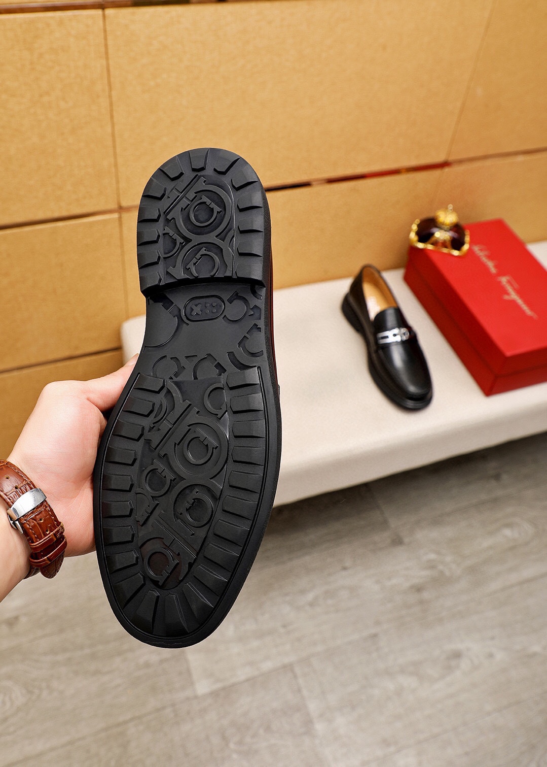Salvatore Ferragamo Men's Black Leather Loafers with Iconic Buckle 10 i1744083974 9101 8