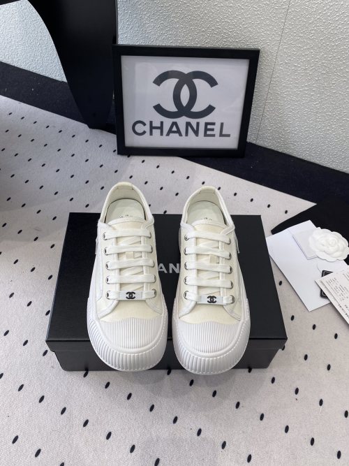 Chanel Women's Canvas Sneakers, Stylish Vintage Design, Rubber Sole 1 Chanel Women's Canvas Sneakers, Stylish Vintage Design, Rubber Sole
