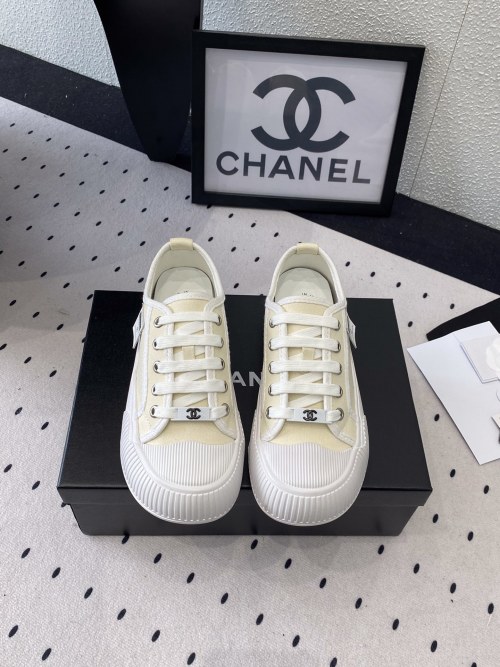Chanel Women's Canvas Lace-Up Sneakers, Retro Style, Comfortable 1 Chanel Women's Canvas Lace-Up Sneakers, Retro Style, Comfortable