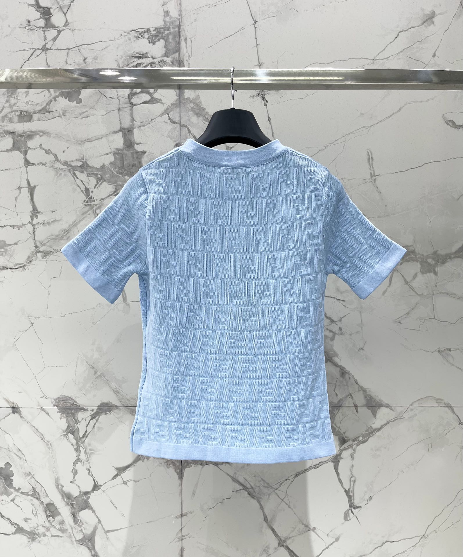 Fendi FF Logo Jacquard Knit Top, Slim Fit Short Sleeve T-Shirt - Sky Blue 10 i1744191150 3704 7