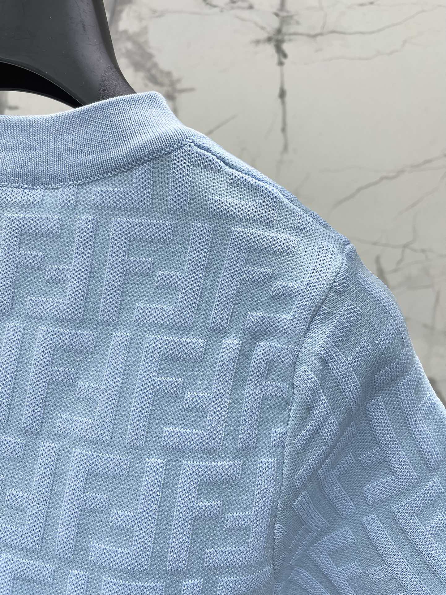 Fendi FF Logo Jacquard Knit Top, Slim Fit Short Sleeve T-Shirt - Sky Blue 8 i1744191150 5858 8