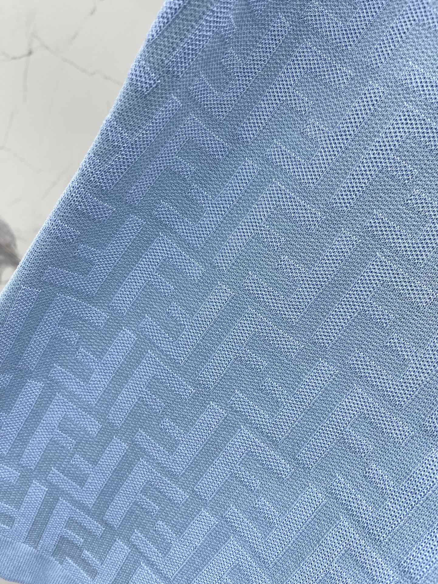 Fendi FF Logo Jacquard Knit Top, Slim Fit Short Sleeve T-Shirt - Sky Blue 6 i1744191150 716 3