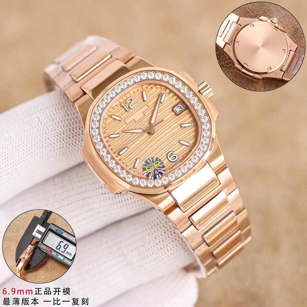 Stylish Emerald Nautilus 7010 Series Watch for Women with Swiss Stone Core.