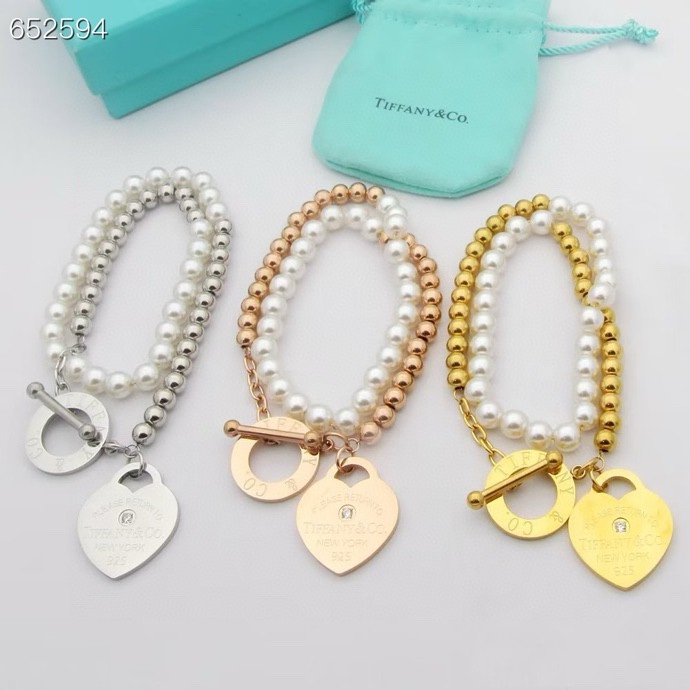 Tiffany & Co. Tiffany & Co 蒂芙尼手链缠绕式珍珠手链双层手链桃心项链 钛钢电镀18k金工艺 简约大方