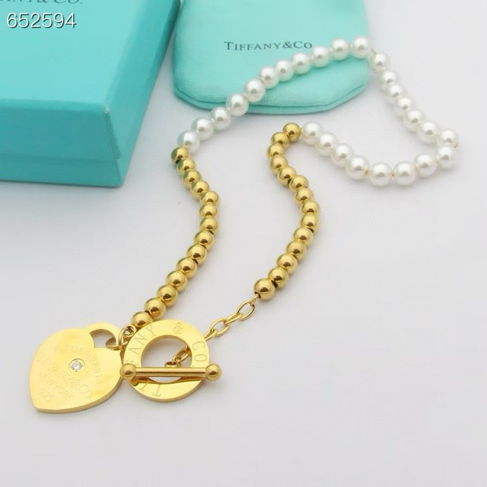Tiffany & Co. Tiffany & Co 蒂芙尼手链缠绕式珍珠手链双层手链桃心项链 钛钢电镀18k金工艺 简约大方
