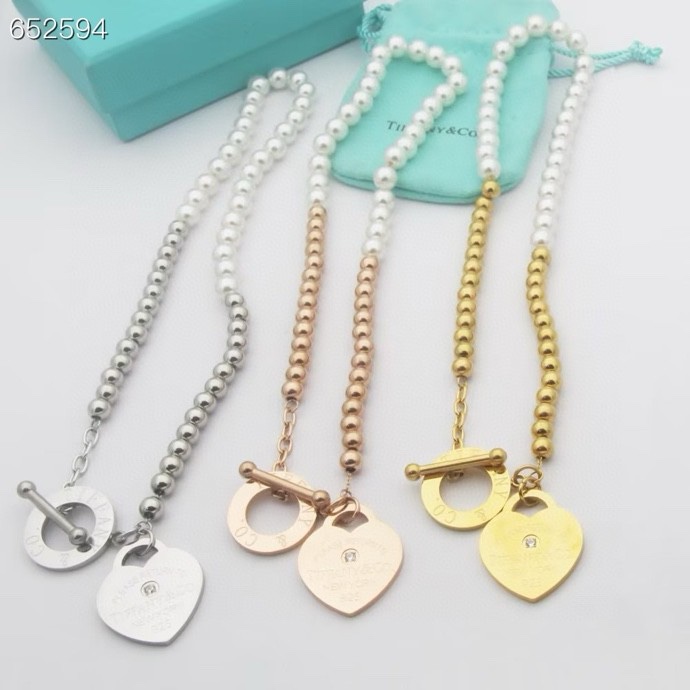 Tiffany & Co. Tiffany & Co 蒂芙尼手链缠绕式珍珠手链双层手链桃心项链 钛钢电镀18k金工艺 简约大方