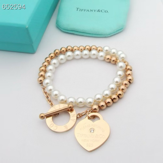 Tiffany & Co. Tiffany & Co 蒂芙尼手链缠绕式珍珠手链双层手链桃心项链 钛钢电镀18k金工艺 简约大方