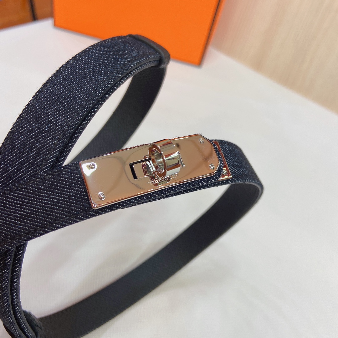 HERMES Kelly 18mm腰帶 腰封 精钢五金 搭配牛仔布