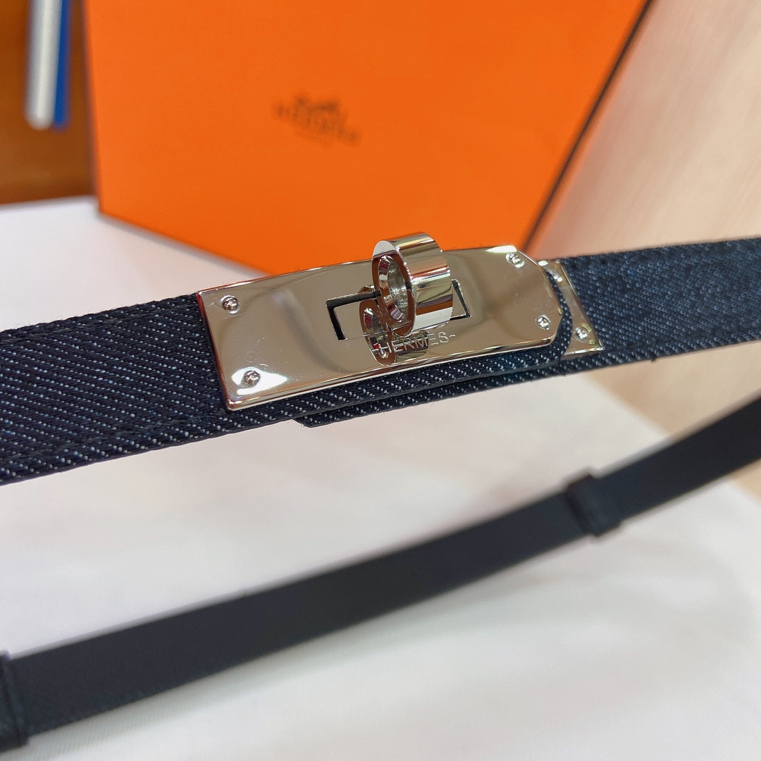 HERMES Kelly 18mm腰帶 腰封 精钢五金 搭配牛仔布