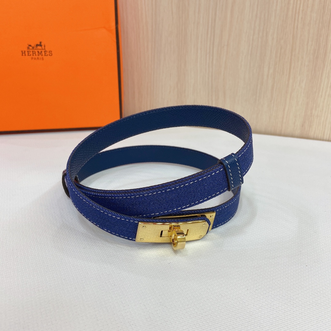 HERMES Kelly 18mm腰帶精钢五金 搭配牛仔布